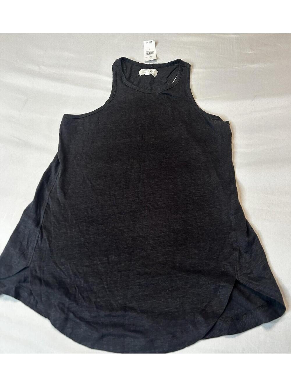 NWT Lou & Grey S Charcoal Heather Racerback Tank Top Curved Hem Slub Knit